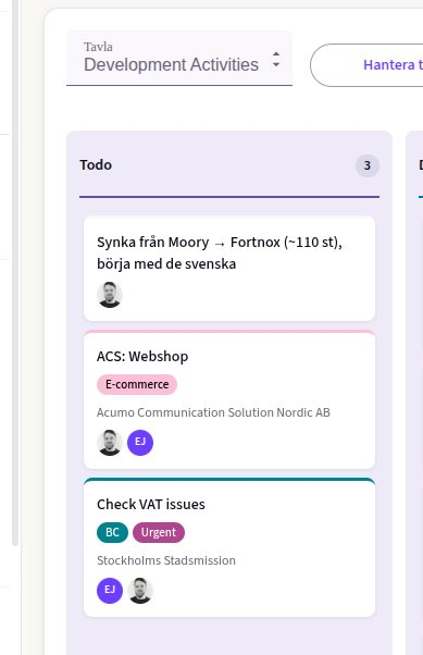 Aktiviteten dyker upp i Asstios kanban under Development Activities → Todo